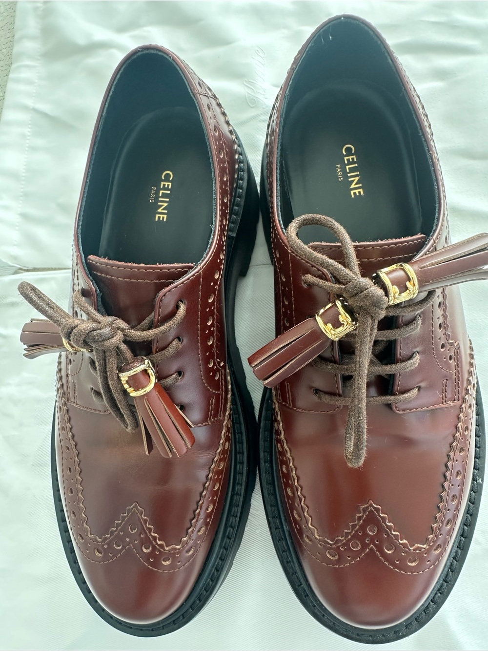 Celine women’s Dark Burgundy Leather Tassel Brogues
